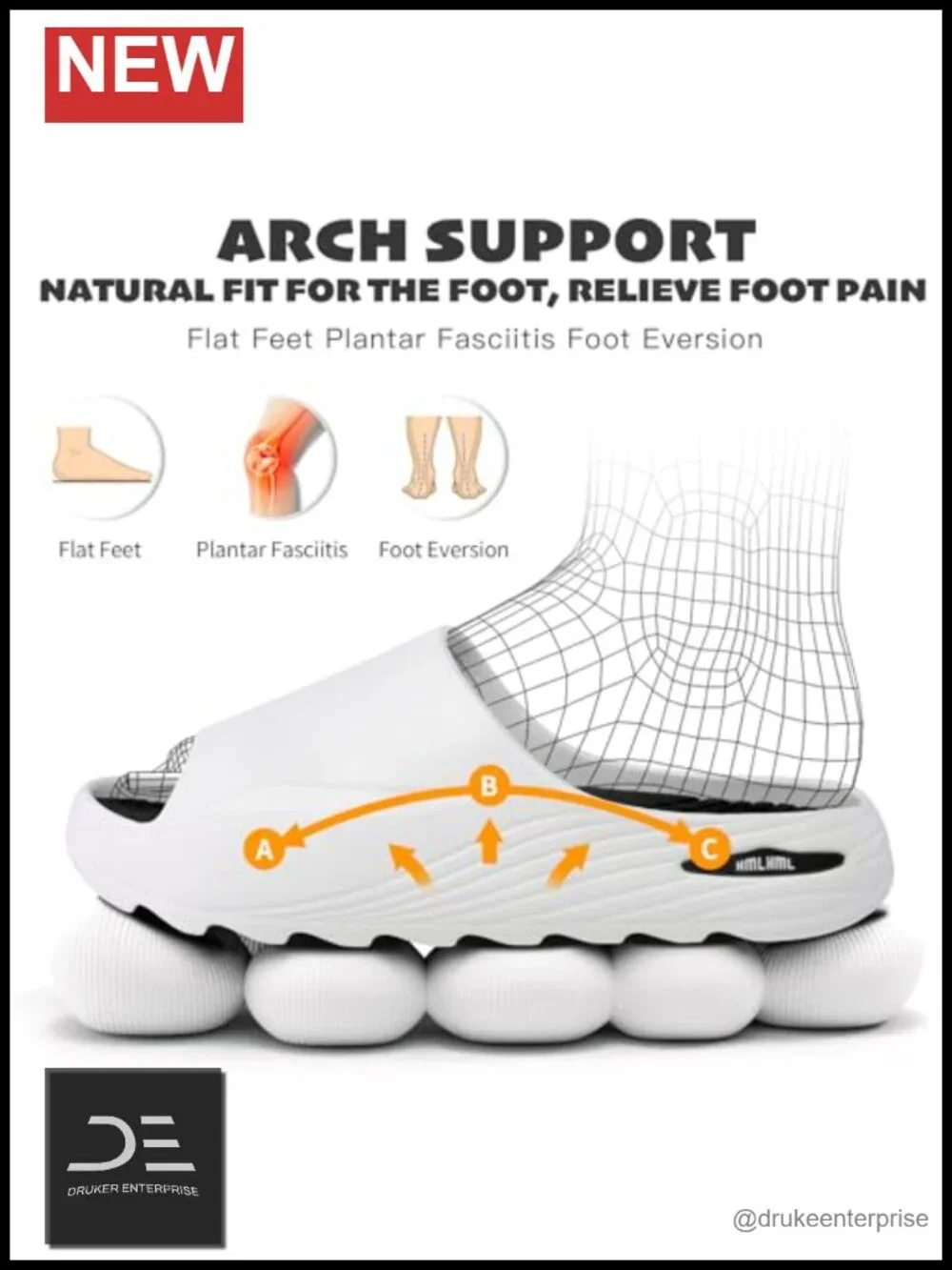 Recovery Slides with Orthotic Arch Support for Plantar Fasciitis, Cushioned